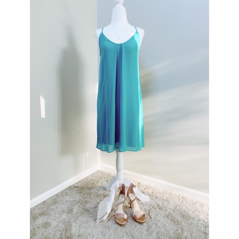 Gianni Bini teal chiffon spaghetti strap dress